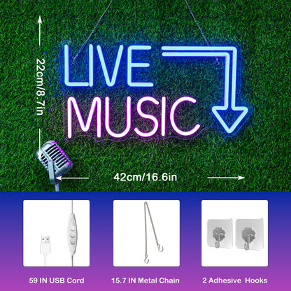 Live Music Neon Sign LED Neon Sign Large Blue and Pink Words for Music Studio USB Powered Switch for Wall Decor Beer,Bar,Bedroom,Party,Club