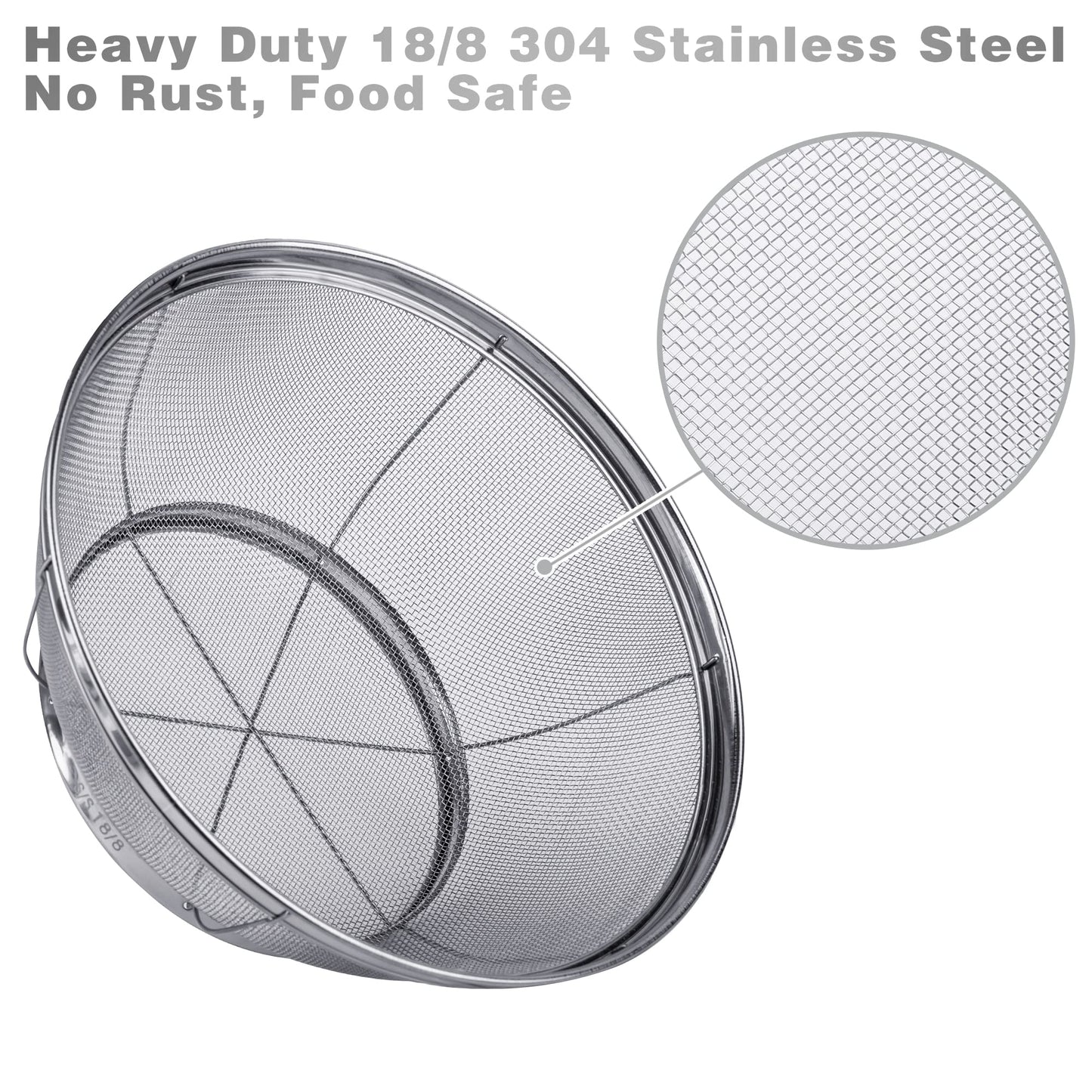 3 Pack Strainers for Kitchen, 18/8 Stainless Steel Colander, Fine Mesh Strainer for Pasta, Rice and Fruit, Sieve for Strain, Drain, Rinse or Steam (5-Quart, 4-Quart and 3-Quart)