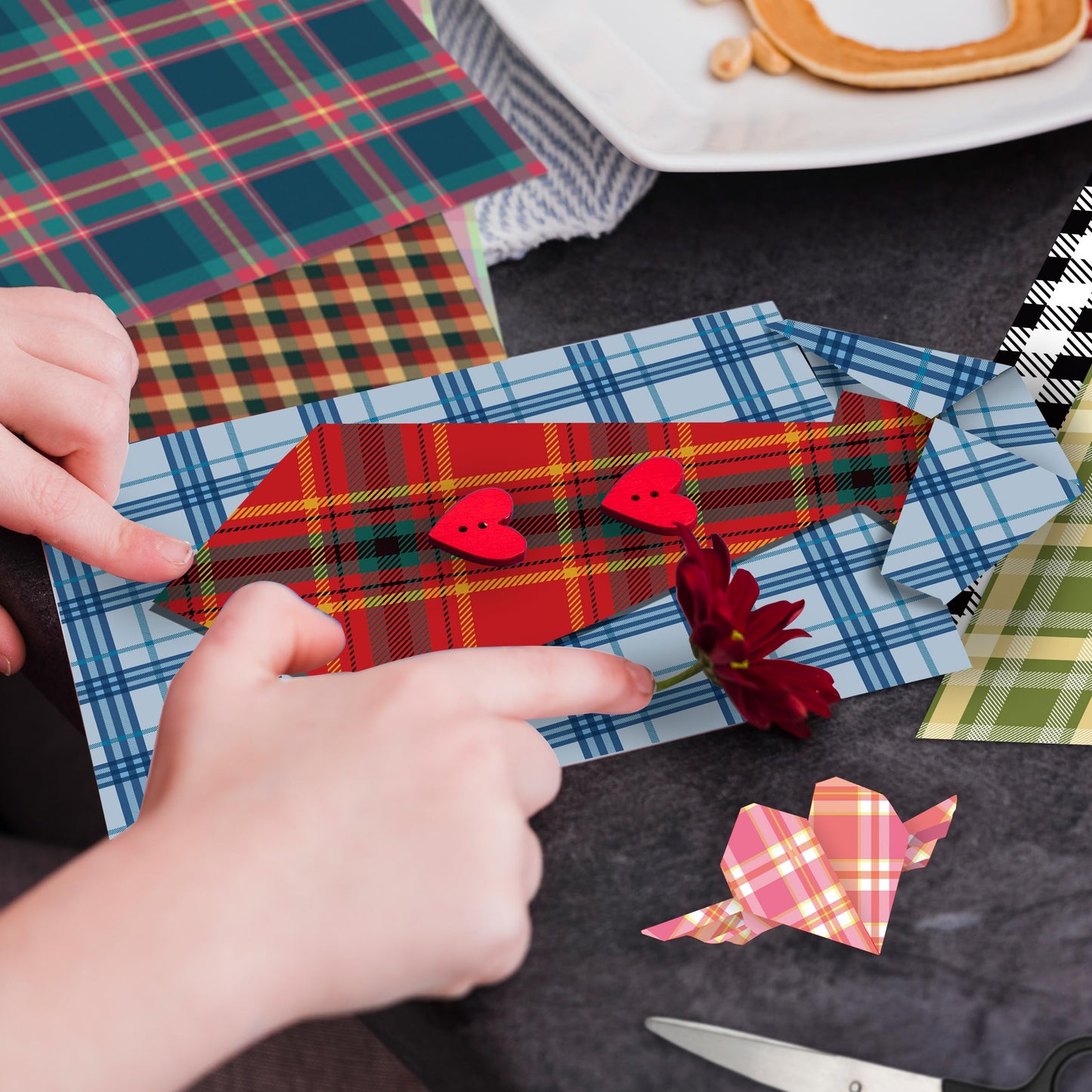 Desecraft Plaid Tartan Flannel 12x12 in Double Sided Paper Pad Pack Scrapbook Cardstock Decorative Paper - 36 Sheets - for Boys Card Making Origami Decorative Scrapbooking Supplies