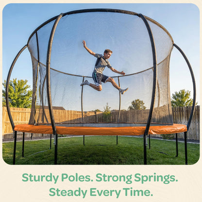 JoyBerri Trampoline Outdoor - Upsurge ASTM Certified Safe 8Ft 10Ft 12Ft 14Ft 15Ft 16Ft Recreational Trampoline for Kids and Adults. Anti-Rust Coating with Enclosure Net, Ladder, Sprinkler & LED Lights