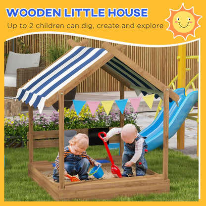 GOWE Wooden Sandbox with Canopy House Design for 3-7 Years Old, Brown