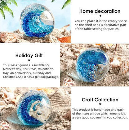 EUSTUMA Hand Blown Glass Figurine - Ocean Waves Paperweight | Unique Home Decor for Ocean Lovers