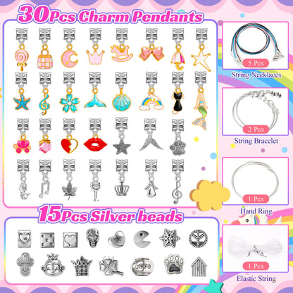 AMAZING TIME 130 Pcs Charm Bracelet Making Kit, Jewelry Toy for Girl Age 8-12 Beads Craft Set for 5 6 7 8 9 10 11 12 Year Old Teenage Birthday Gift