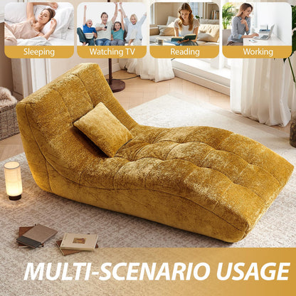 Huadeo Chaise Lounge Chair with Curved Back, Modern Upholstered Recliner Sofa, Tufted Accent Lounger Comfortable Lazy Chair for Bedroom, Apartment (Yellow)