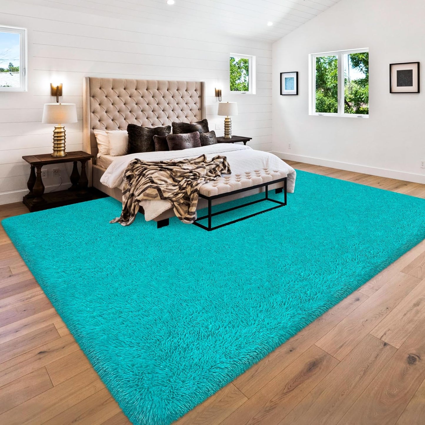 8x10 Big Blue Fluffy Rug Shaggy Area Rug,Large Area Rugs for Boys Bedroom Livingroom, Soft Cute Baby Play Mat, Indoor