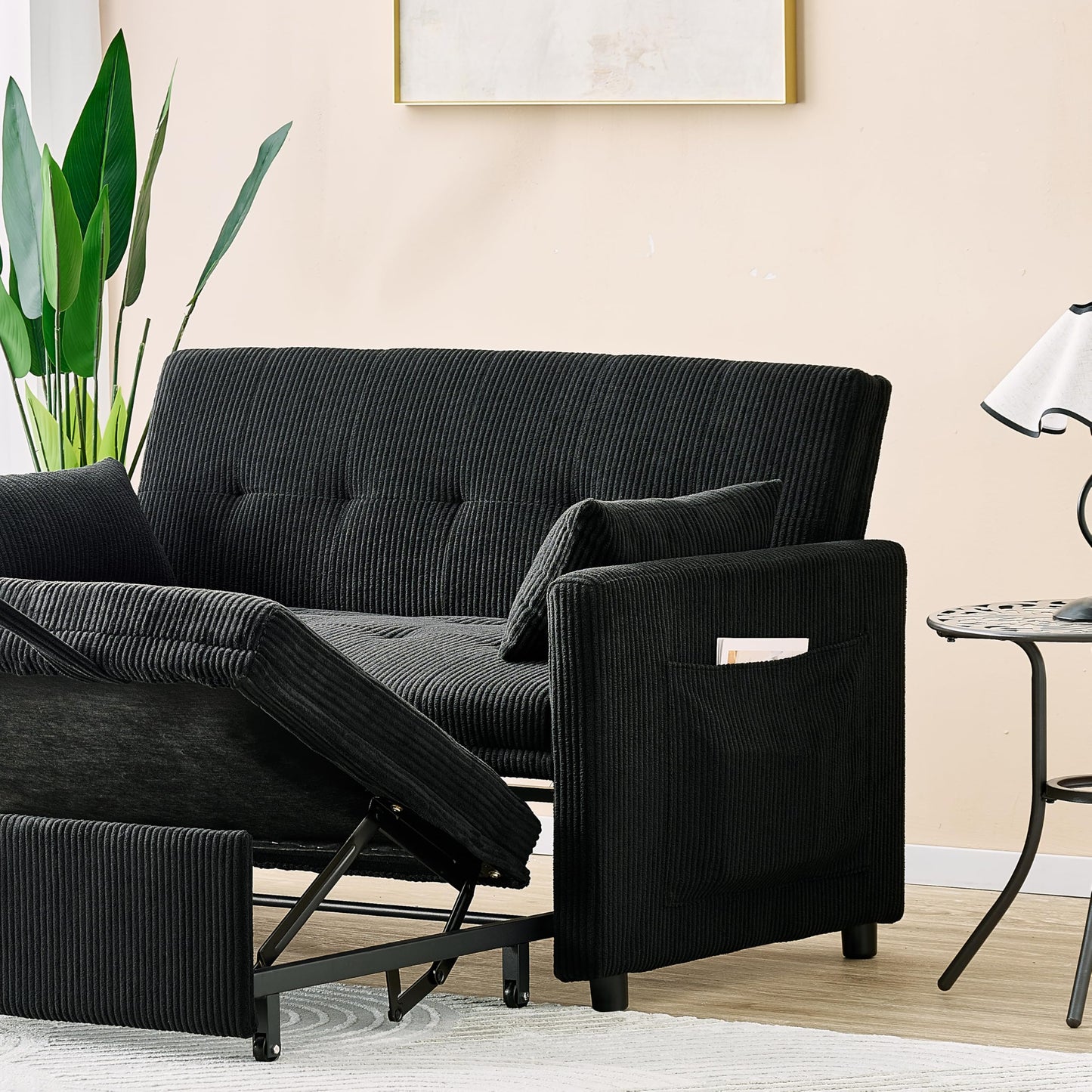 KEIKI 53" Small Sleeper Sofa Couch for Studios, Pull Out Loveseat Sofa Bed with Adjustable Backrest, USB Charging & Storage Pockets