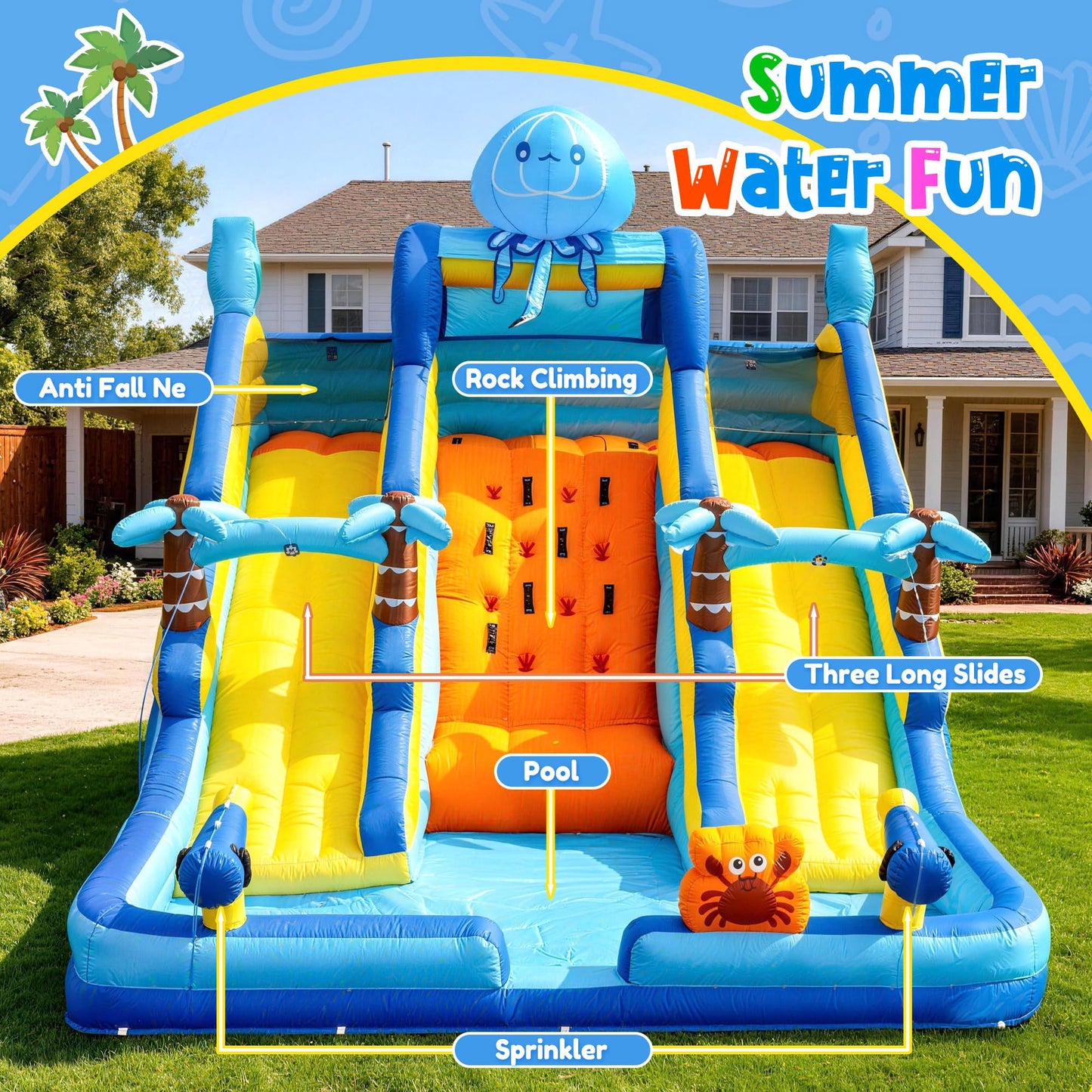 17FT Oxford Inflatable Water Slide Backyard Water Park with Slide & Splash Pool Suitable for Summer Outdoor Entertainment Pool Parties and Family Gatherings（Including -Blower）
