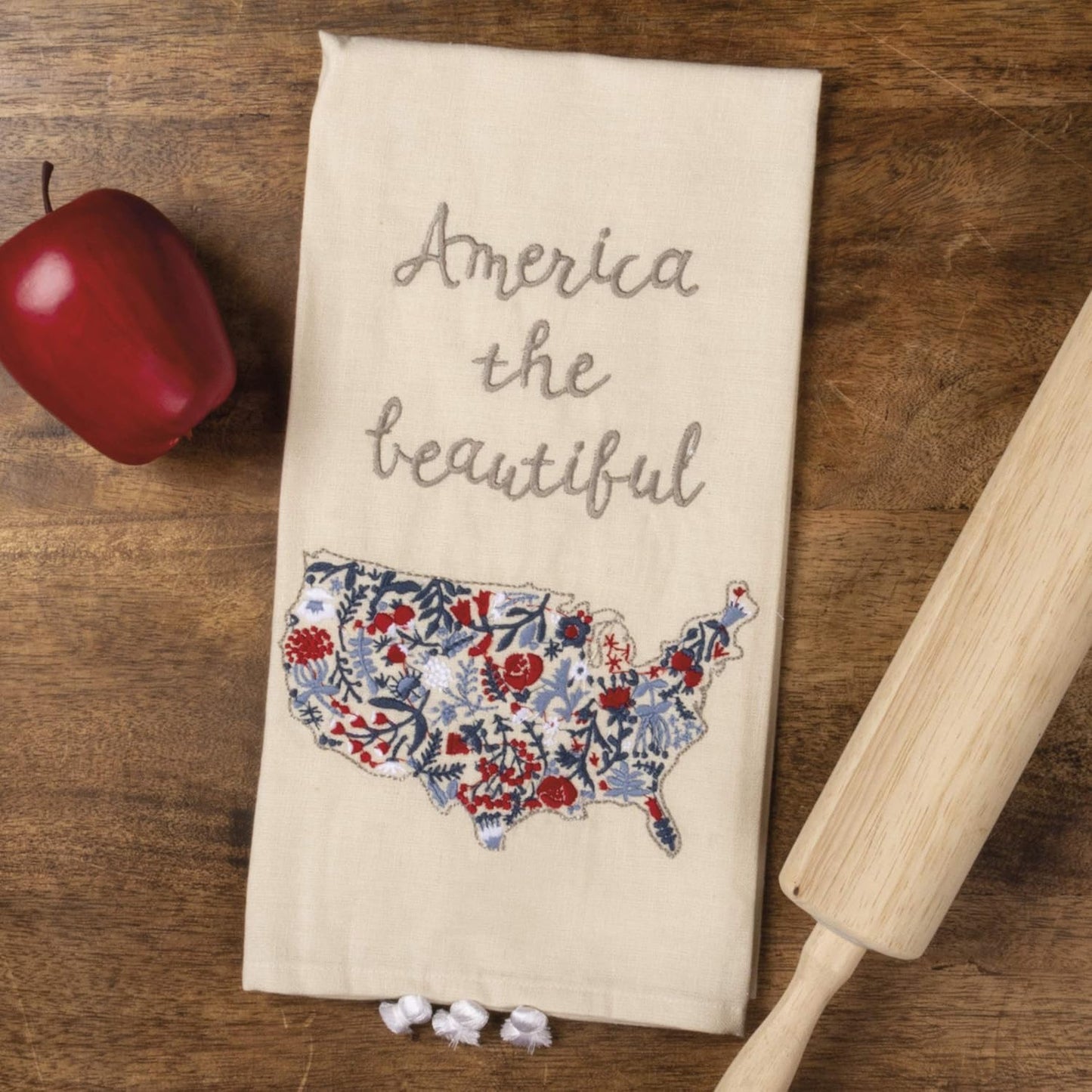 Primitives by Kathy Patriotic Embroidered Dish Towel, 20"x 26", America The Beautiful