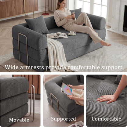 HouseMila 59" Boneless Couch,4-in-1 Futon Sofa Bed Modular Loveseat Sleeper Folding Compressed Couch with Pillows,No Assembly Required Convertible Sofa Bed for Living Room Bedroom Guest Room,Grey