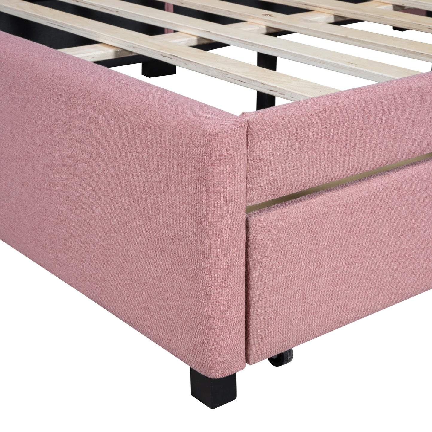 Merax Upholstered Daybed with 2 Storage Drawers, Full Size Sofa Bed Frame, No Box Spring Needed, Linen Fabric, Pink