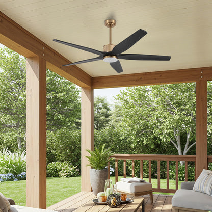 LEDLUX 60" Ceiling Fan with Light – Remote Control, Solid Wood, 6-Speed, Quiet Reversible DC Motor, Black/Gold Finish, 4.5"/12" Downrods, Noiseless Large Ceiling Fan for Bedroom, Living Room, Porch