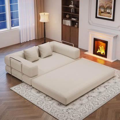 BSHOMGI Folding Sofa Bed, 4 in 1 Convertible Sofas to Lounger Comfy Floor Portable Foldable Sleeper Lazy Futon Couch Chair for Bedroom, Living Room (Beige, 59” 2 Seat)