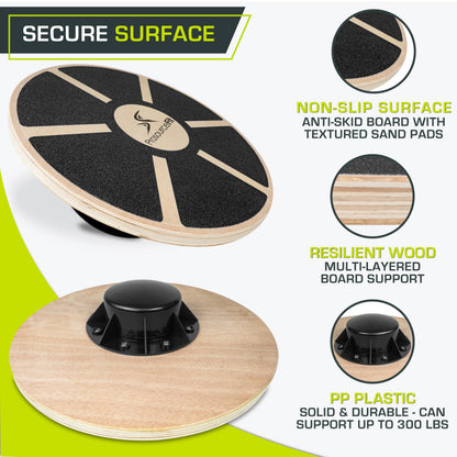 ProsourceFit Wooden Balance Board Non-Slip Wobble Core Trainer 15.75in (39.5cm) Diameter with 360 Rotation for Stability Training, Full Body Exercises, Physical Therapy