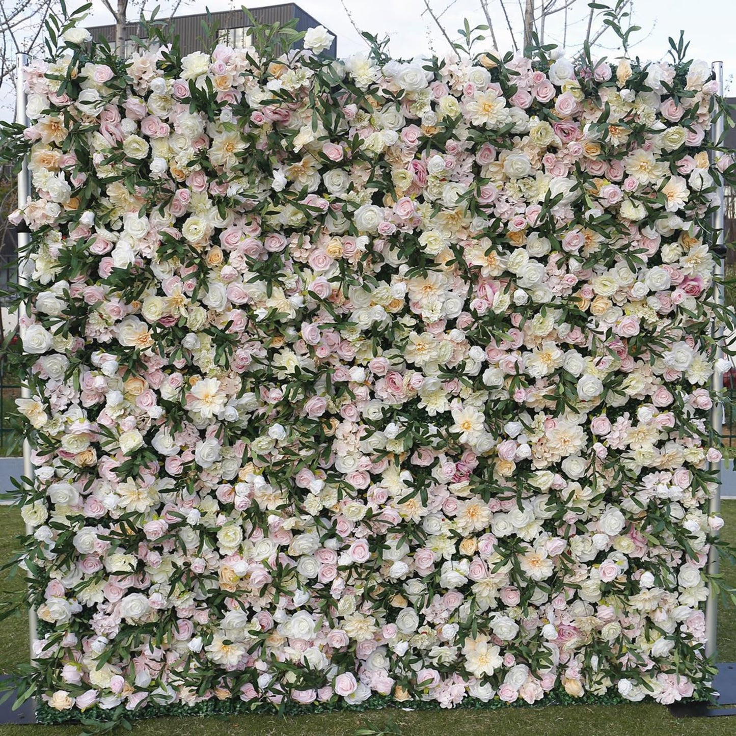 UYCVT Handmade Green Leaves Rose Flowers Wall Large Artificial Flower Wall Backdrop Panels, Rose Wedding Backdrop 3D Floral Wall Fabric Flower Wall for Party Baby Sho-300 * 300cm/10 * 10FT