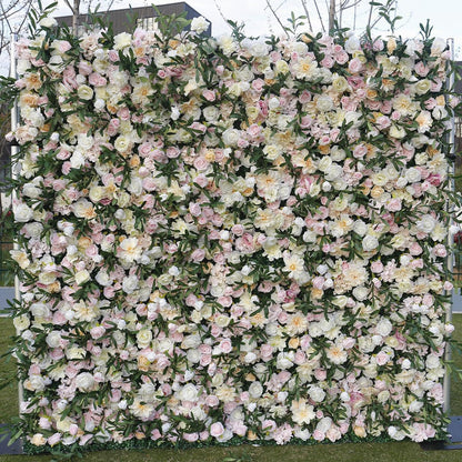 UYCVT Handmade Green Leaves Rose Flowers Wall Large Artificial Flower Wall Backdrop Panels, Rose Wedding Backdrop 3D Floral Wall Fabric Flower Wall for Party Baby Sho-300 * 300cm/10 * 10FT