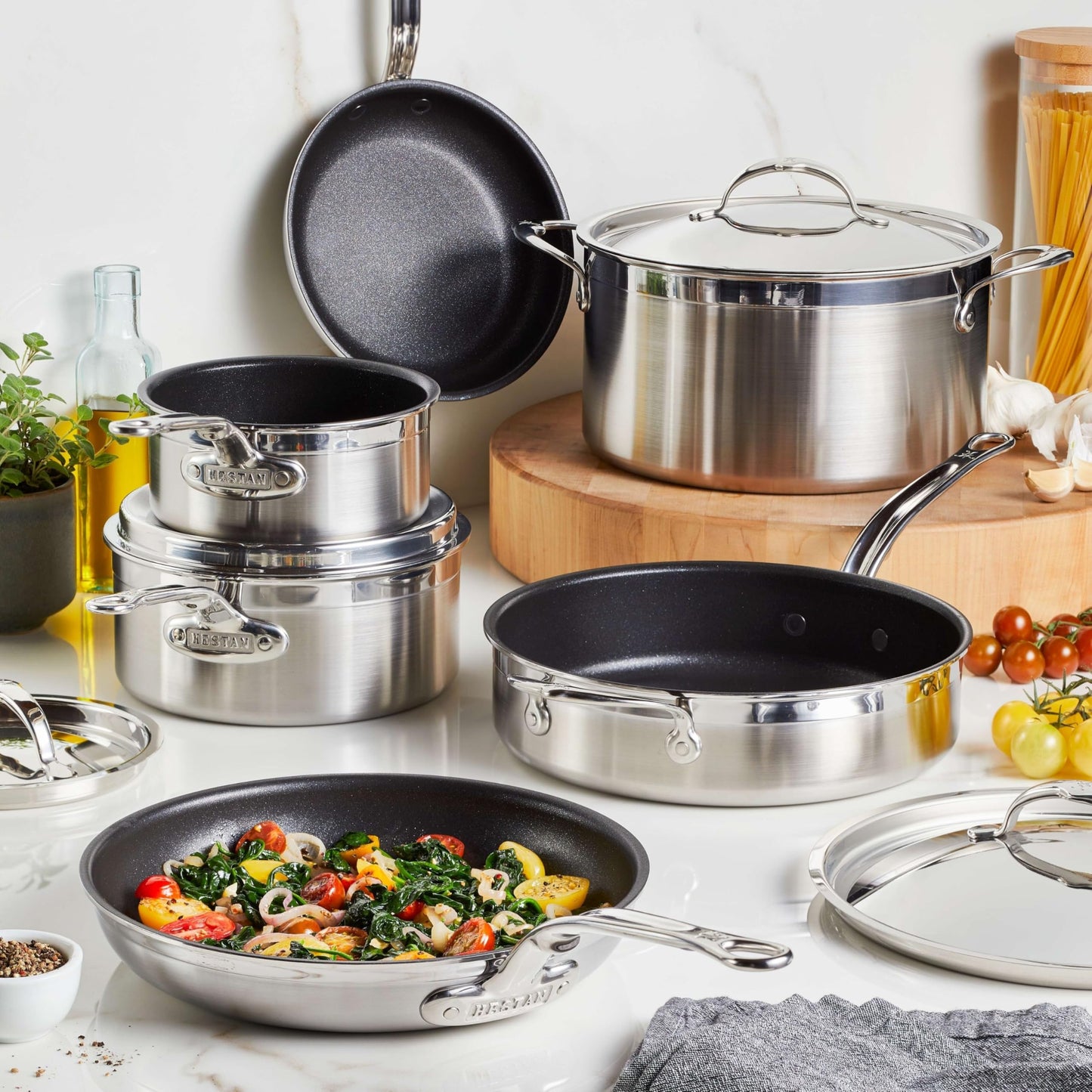 Hestan ProBond Forged TITUM - Professional Clad Stainless Steel, Nonstick, 10-Piece Cookware Set, Induction Compatible, Made without PFOAs