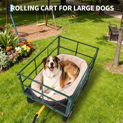Heavy Duty 1500 Lbs Mesh Steel Garden Cart, Folding Utility Wagon with Removable Sides & All-Terrain Wheels, 3-in-1 ATV Trailer for Garden, Lawn and Farm Hauling