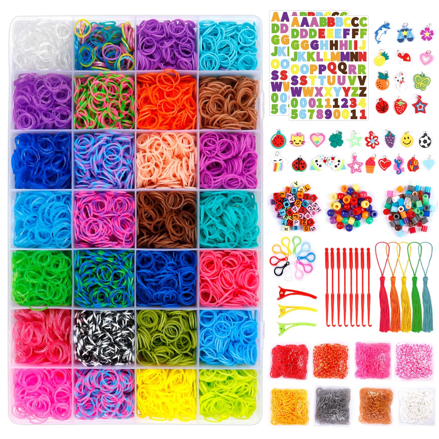 INSCRAFT Rubber Band Refill Kit: 18,950+ Rubber Bands in 37 Colors, S-Clips, Beads, Backpack Hooks, Tassels and More, DIY Friendship Bracelet Making Kits, Christmas Birthday Gift for Kids