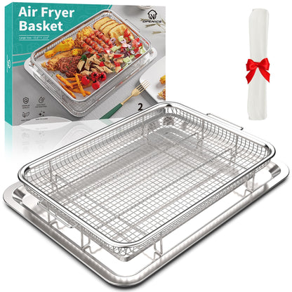 Air Fryer Basket for Oven, OPENICE 15.3" x 11.0" Large Air Fryer Tray and Pan with 30PCS Parchment Papers, Stainless Steel Oven Air Fryer Basket and Tray for Baking Grilling