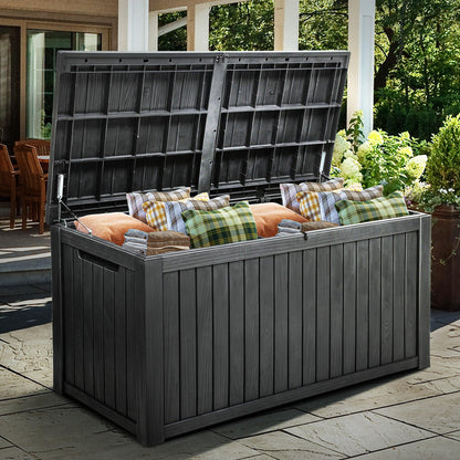 YITAHOME 220 Gallon XL Deck Box Large Outdoor Storage w/Divider for Patio Furniture,Outdoor Cushions, Garden Tools, Sports Equipment and Pool Supplies, Waterproof, Resin, Lockable, Black