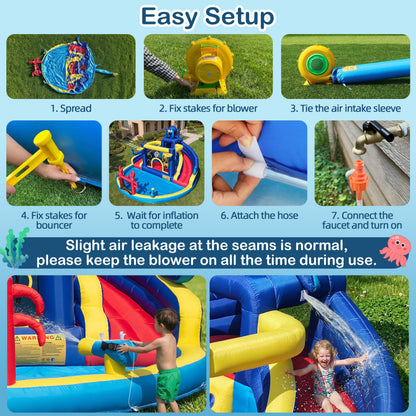 TOAOB Inflatable Water Slide for Kids 3-12: Blow Up Backyard Water Park with 550W Blower- 8 in 1 Octopus-Themed with 2 Slides for Outdoor Birthday Party
