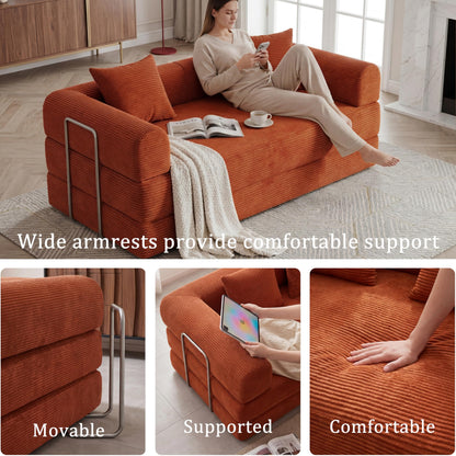 HouseMila 59" Boneless Couch,4-in-1 Futon Sofa Bed Modular Loveseat Sleeper Folding Compressed Couch with Pillows,No Assembly Required Convertible Sofa Bed for Living Room Bedroom Guest Room,Orange