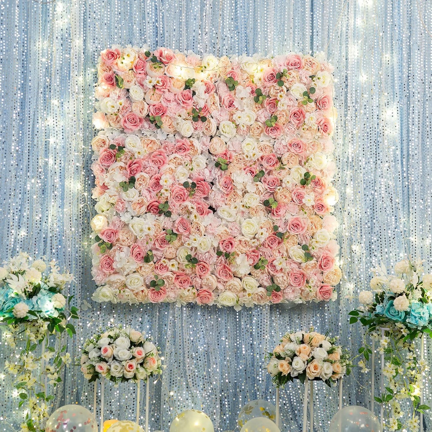 GOUZIBHD Artificial Flower Wall Panels 16 X 24 in, Faux Flower Wall Mat, 3D Silk Floral Backdrop, Rose Floral Panels for Wedding Party Event Photo Backdrop Wall Decor(Size:12PCS)
