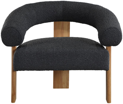 Meridian Furniture 496Black Winston Collection Mid-Century Modern Boucle Fabric Upholstered Accent Chair with Rich Black Boucle Fabric, Solid Wood Legs, Natural Finish, 35.5" W x 29" D x 30" H, Black
