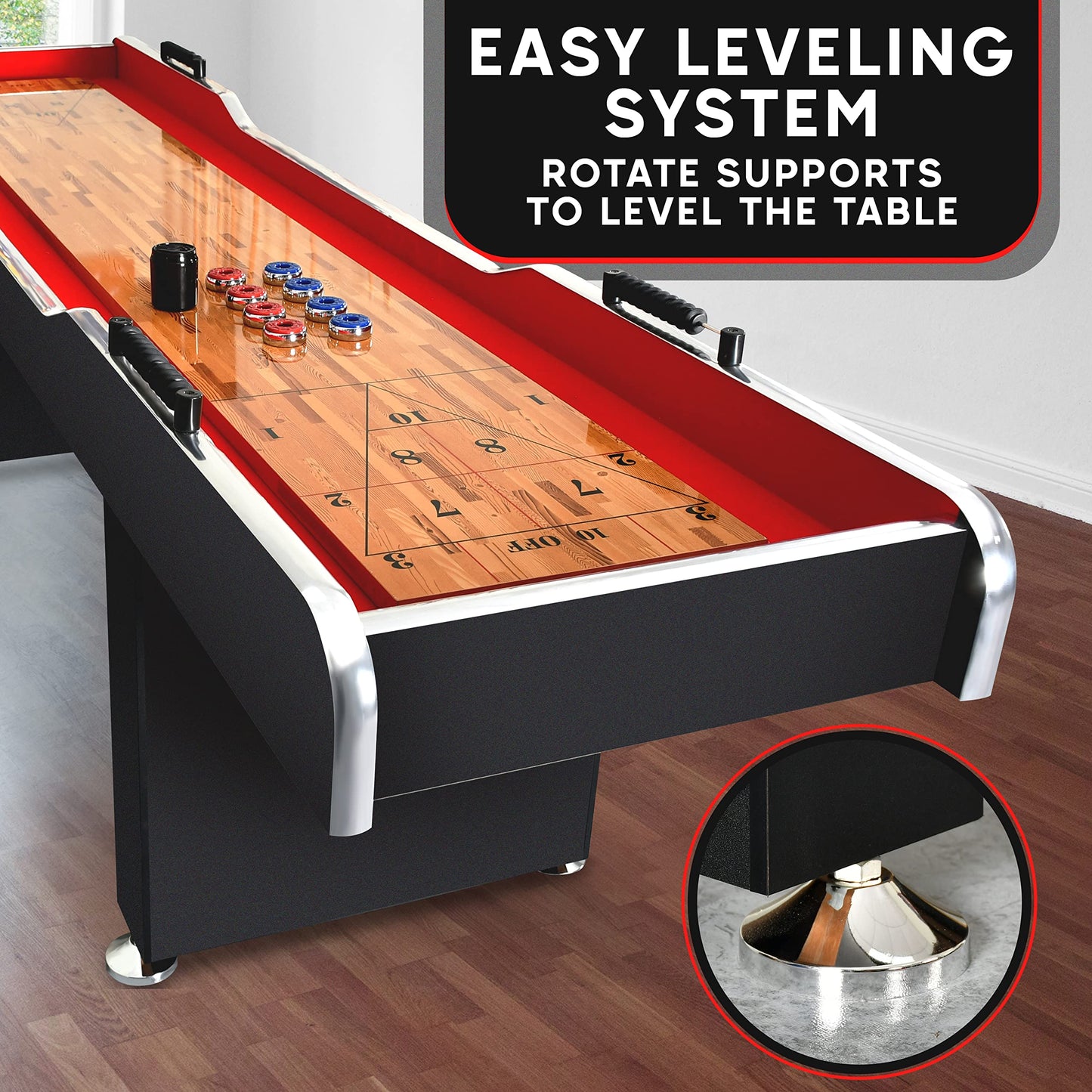 Shuffleboard Table, 9ft Poly Coated Surface, with Accessories, Abacus Style Scoring, Fast Puck Action Play, Indoor and Outdoor Portable Arcade Shuffle Board Game Table for Kids and Adults