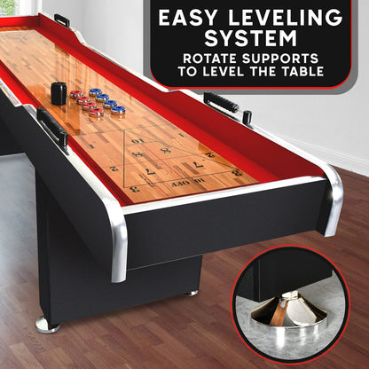 Shuffleboard Table, 9ft Poly Coated Surface, with Accessories, Abacus Style Scoring, Fast Puck Action Play, Indoor and Outdoor Portable Arcade Shuffle Board Game Table for Kids and Adults