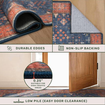 Hazo Haus Navy Blue Area Rug - Machine Washable 5x7 Living Room Rug with Non-Slip Backing & Stain Resistance