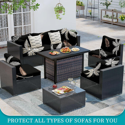 Skiennix 14-Piece Stretch Patio Cushion Covers - Washable Outdoor Sofa Slipcovers | Coconut Trees Design