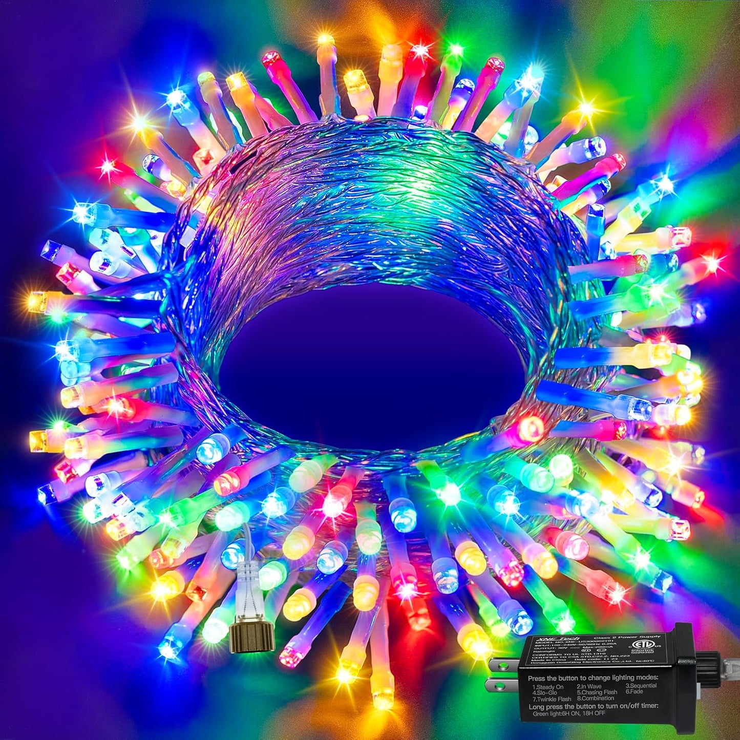120LED 40FT 8 Ollny Christmas Lights, Waterproof Connectable String Lights with Timer Modes, Multicolor Plug in Fairy