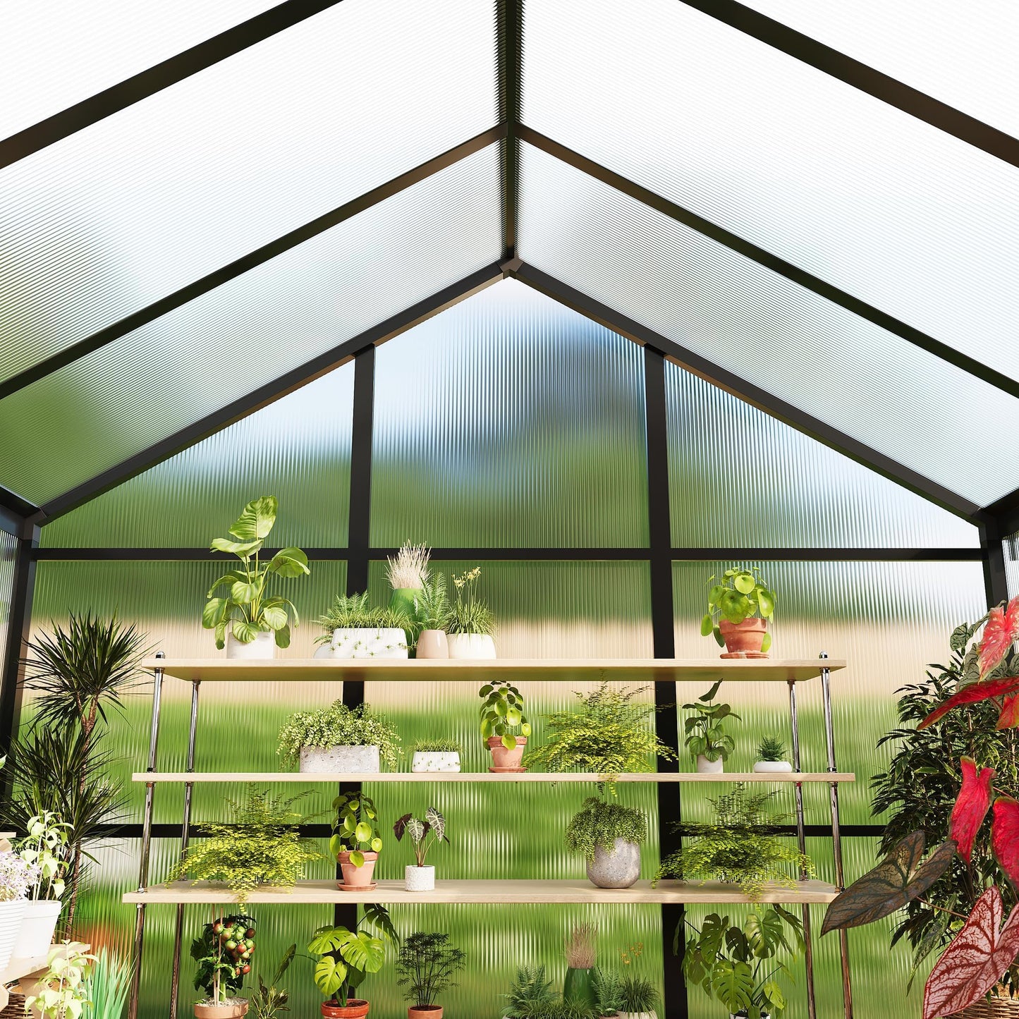 6x8 FT Greenhouse for Outdoors, Polycarbonate Greenhouse with Roof Vent, Ground Nails, Lockable Push Door, Aluminum Large Walk-in Green House for Outside Garden Backyard, Patio, Lawn, Black