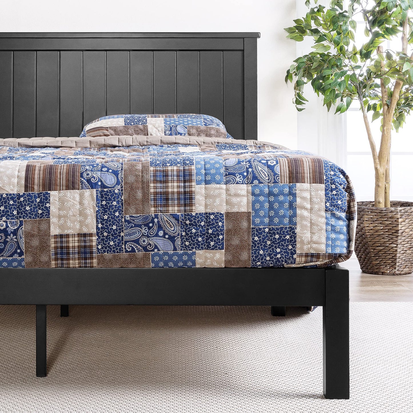 Zinus Santiago Wood Platform Bed Frame, Wood Slat Support, No Box Spring Needed, Easy Assembly, King, Black