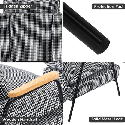 MCombo Accent Recliner Chair with Ottoman, Modern Fabric Armchair, Upholstered Sofa Bed for Living Room Bedroom, Small Space 4055 (Black Frame, Houndstooth)