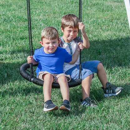 Backyard Discovery Whispering Point Light Gray Cedar Wood Swing Set with Wave Slide, Clubhouse, Crows Nest, Play Kitchen, Belt Swings, Web Swing, Rock Wall, Playhouse, Ladder, Windows, Outdoor Playset