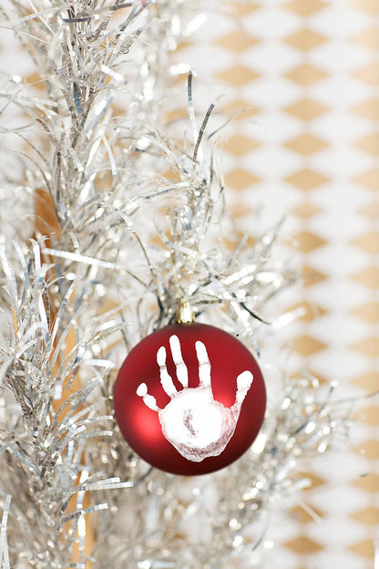 Tiny Ideas Christmas Baby's Handprint Ball Ornament - DIY Classic Christmas Tree Keepsake Gift, Red