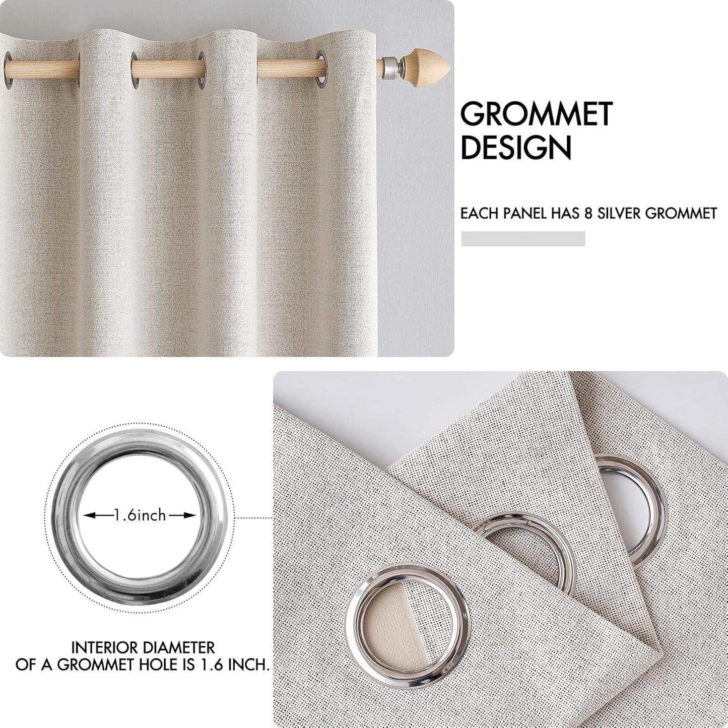 MIULEE 100% Blackout Linen Textured Curtains - Thermal Insulated Ivory Drapes | Luxury Room Darkening 52 x 72 Inch (2 Panels)
