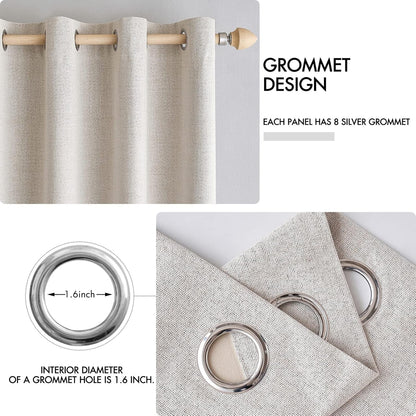 MIULEE Blackout Linen Textured Curtains - Thermal Insulated Ivory Drapes for Bedroom | 42 x 84 Inch (2 Panels)