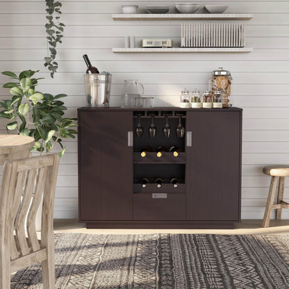 ioHOMES, Mendocino Contemporary 1-Drawer, Wood Frame Dining Buffet with Wine and Glasses Display Racks, Sideboard with Two Shelved Cabinets, Espresso