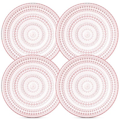 Yungala Pink Hobnail Glass Plates Set of 4 – 8-Inch Small Vintage Dessert Plates