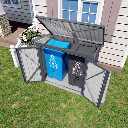 Outdoor Storage Shed with Dual Doors & Removable Top Lid, Metal Garden Tool Shed, Weather Resistant Waterproof Trash Can Bike Storage Organizer with Ventilation Sloped Roof Yard Utility Box