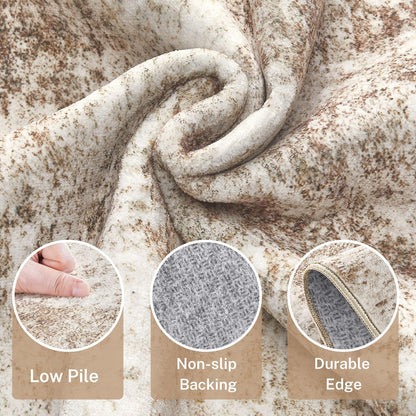 Micgeek Area Rug Living Room - 12X15 Abstract Washable Large Soft Foldable Non Slip Rug Neutral Modern Low Pile Carpet for Bedroom Nursery Dining Room Farmhouse Home Office Indoor - Brown