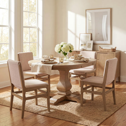 Christopher Knight Home Dash Rubber Wood Dining Chairs Set of 4, Modern Upholstered Dining Chairs, Armless Kitchen Chairs, Dining Room Living Room Accent Chair for Extra Seat, Light Natural+Beige