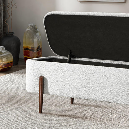 GDFStudio Sarna 48" Mid-Century Modern Storage Ottoman Bench, Lift-Top Curve Rectangle Ottoman Pouf with Solid Wood Legs, Boucle Upholstered Large Footrest, Coffee Table Ottoman for Living Room, Ivory