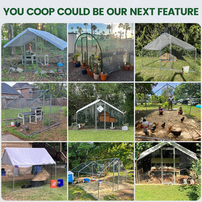 Large Walk-in Metal Chicken Coop with Chicken Run & Hardware Cloth, Solar Light, Waterproof & UV-Resistant Cover, Outdoor Poultry Cage for Farm Use, 3 Room