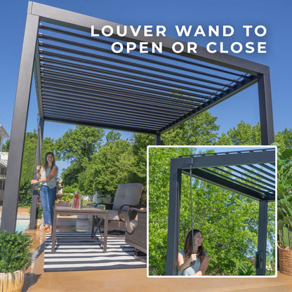 Backyard Discovery Sarasota 10' x 10' Galvanized Steel Louvered Pergola Kit with Adjustable Roof, Shade, Rain Protection, High-Wind Rating, Gutter System for Outdoor Patio, Garden, Deck, Entertaining