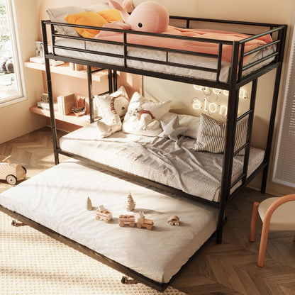 SUNLEI Metal Bunk Beds with Double Secured Ladders, Twin Bunk Bed with Surrounded Safety Guardrails, Space Saver Twin Beds, Noise Free for Small Bedroom, with Trundle Function, Solid Black