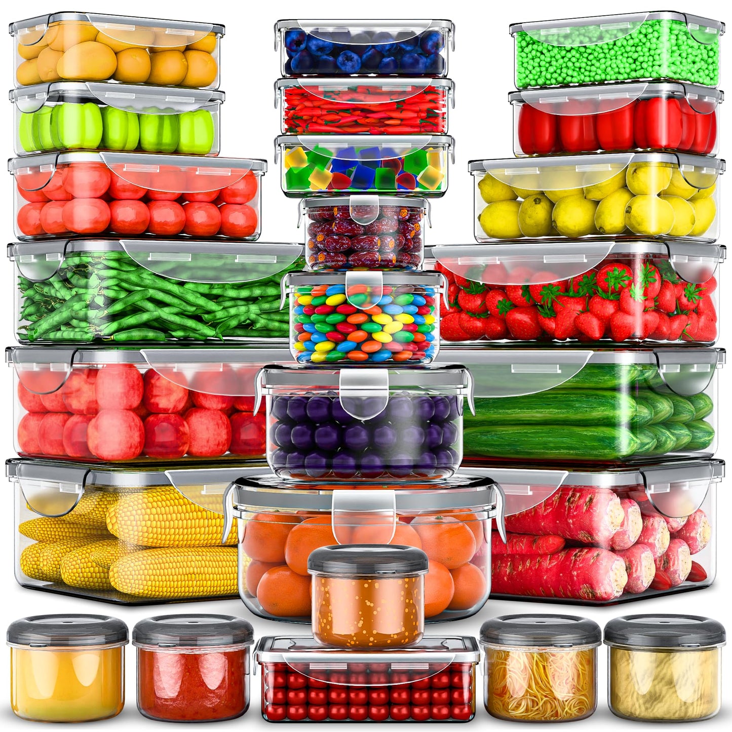 RockBerry 50 Pcs Large Food Storage Containers with Lids Airtight-85 OZ to small Containers-Total 526OZ Stackable Kitchen Set -BPA Free Leak proof containers- Freezer Microwave safe